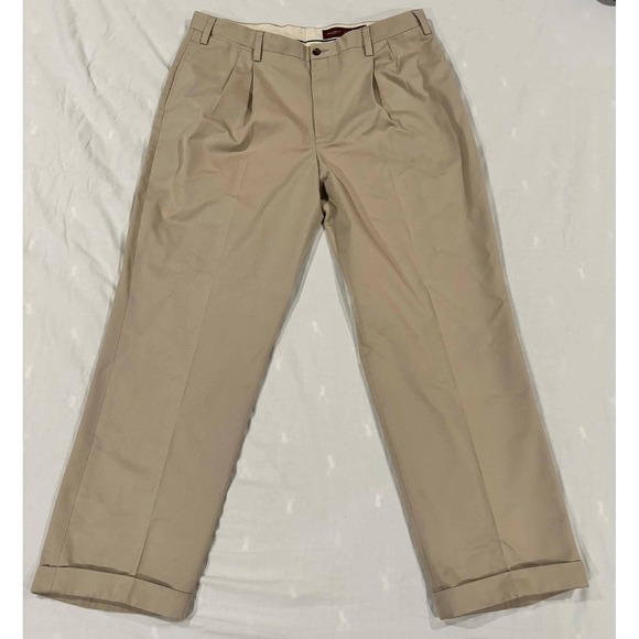 Eddie Bauer Other - Eddie Bauer Ruston Fit Pleated Khaki Pants Mens‎ 40x34 Tan Wrinkle Resistant